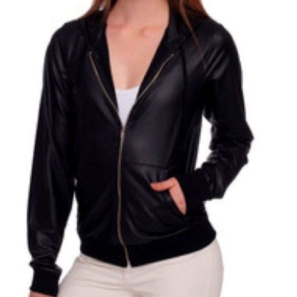 American Apparel Faux Leather bomber-style hoodie - Picture 1 of 5